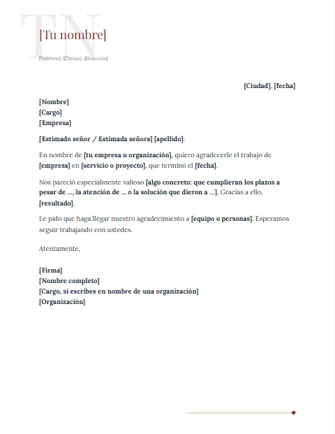 Carta de Agradecimiento Formal: diseño Inicial