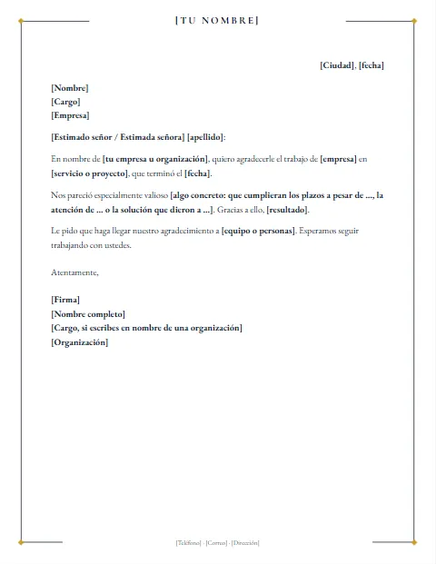 Carta de Agradecimiento Formal: diseño Marco fino