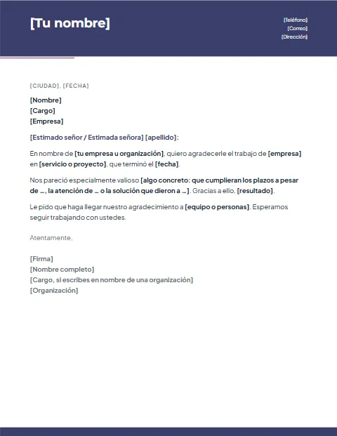 Carta de Agradecimiento Formal: diseño Moderno