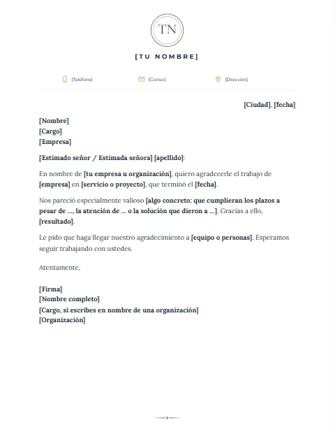 Carta de Agradecimiento Formal: diseño Monograma