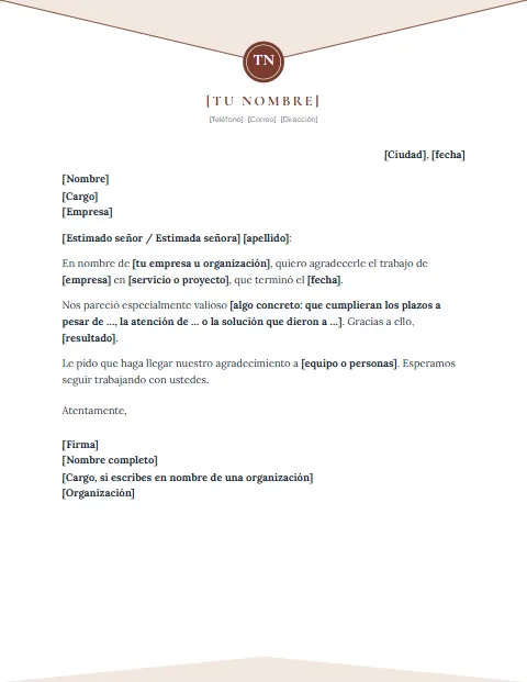 Carta de Agradecimiento Formal: diseño Sobre