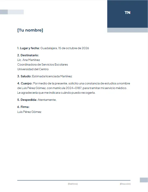 Carta Formal Corta: diseño Corporativo