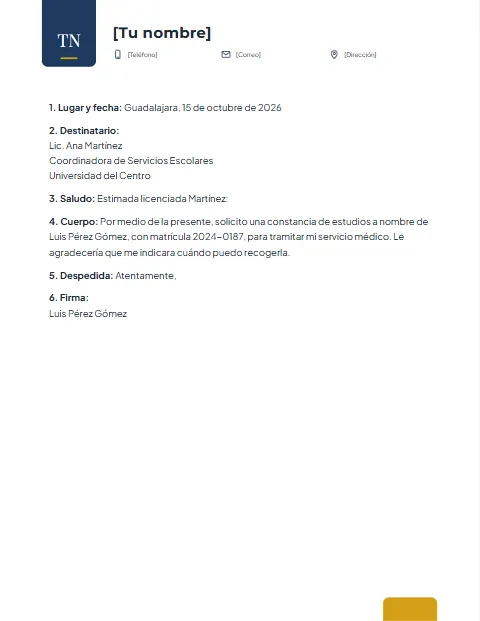Carta Formal Corta: diseño Pestaña