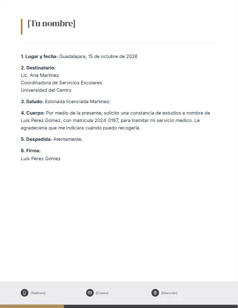 Carta Formal Corta: diseño Pie con iconos