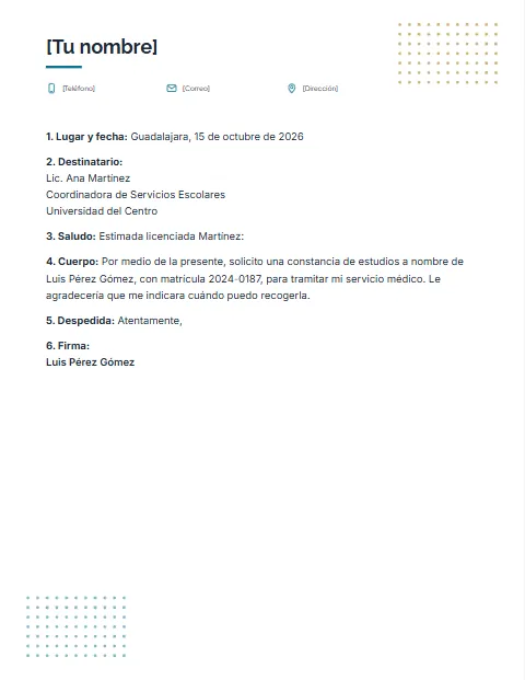Carta Formal Corta: diseño Tramas