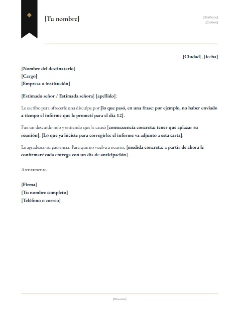 Carta de Disculpa Formal: diseño Cinta marcador