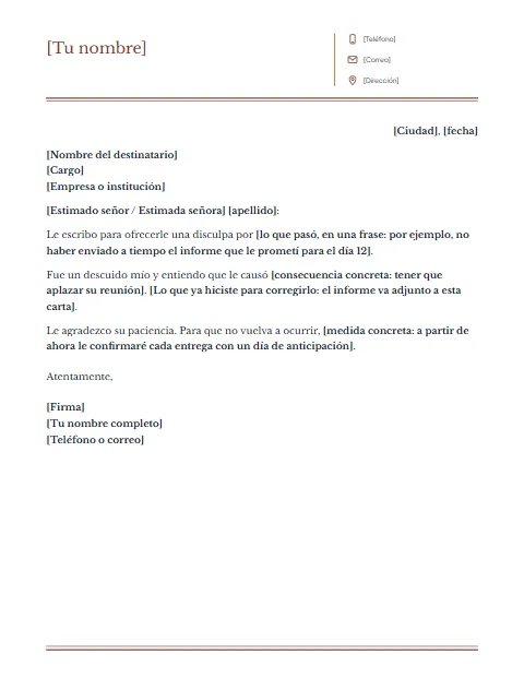 Carta de Disculpa Formal: diseño Columnas