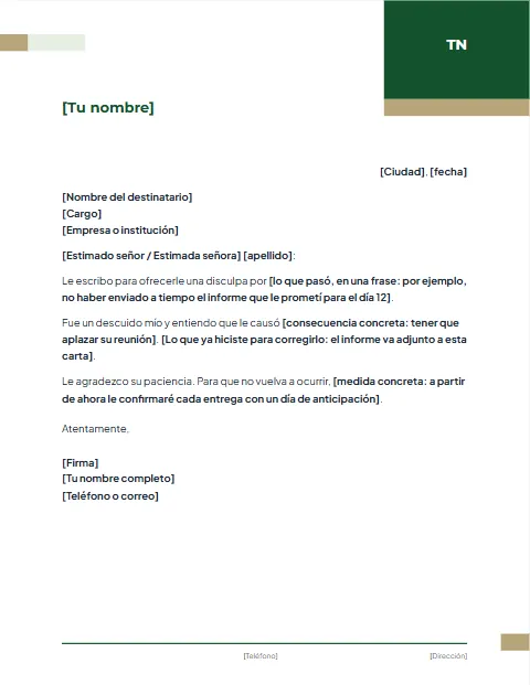 Carta de Disculpa Formal: diseño Corporativo