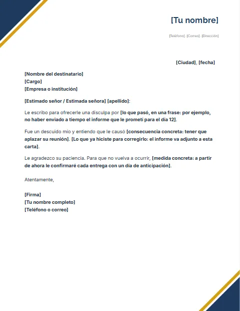 Carta de Disculpa Formal: diseño Esquinas