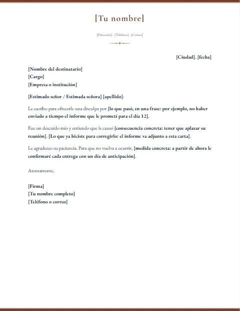 Formato de Carta de Disculpa Formal para descargar en Word