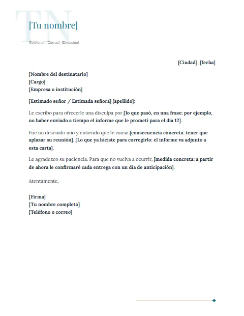 Carta de Disculpa Formal: diseño Inicial