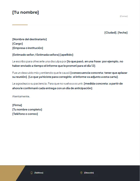 Carta de Disculpa Formal: diseño Pie corporativo