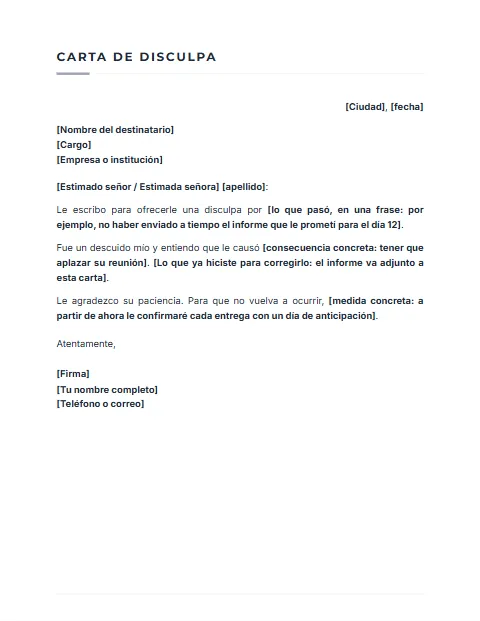 Carta de Disculpa Formal: diseño Sobrio