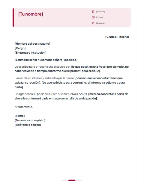 Carta de Disculpa Formal: diseño Tarjeta