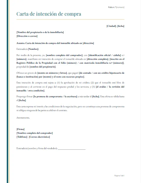 Carta de Intención de Compra: diseño Cinta