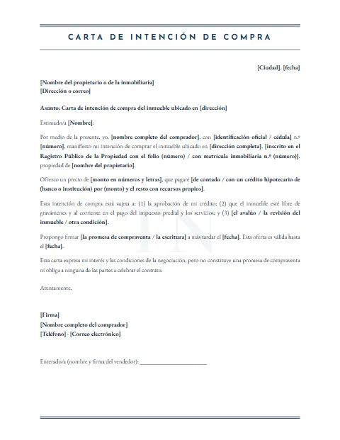 Carta de Intención de Compra: diseño Marca de agua