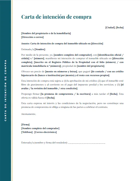 Carta de Intención de Compra: diseño Margen