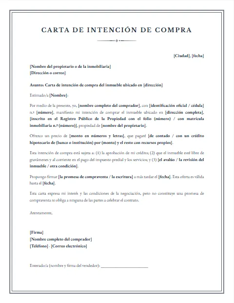 Carta de Intención de Compra: diseño Notarial