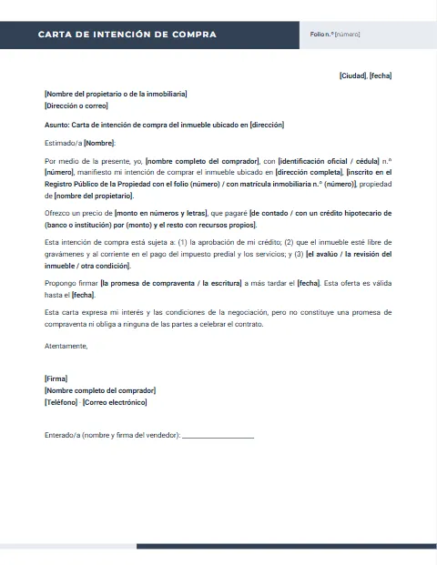 Carta de Intención de Compra: diseño Encabezado partido
