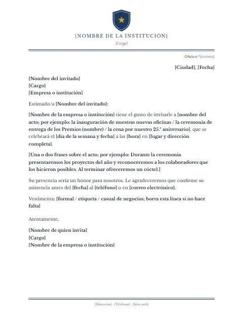 Carta de Invitación Formal: diseño Escudo central