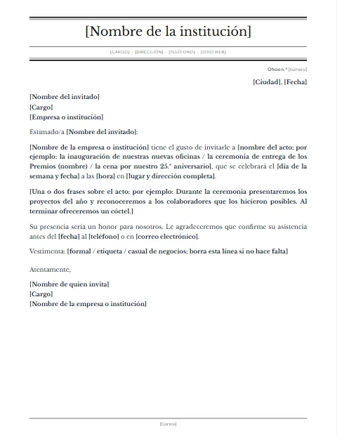 Carta de Invitación Formal: diseño Gaceta