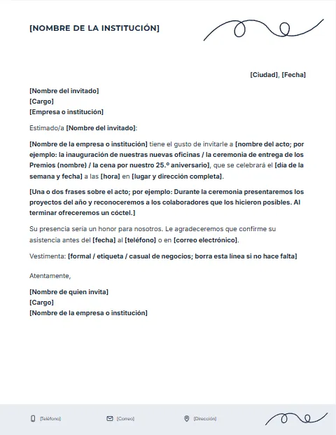 Carta de Invitación Formal: diseño Trazo libre