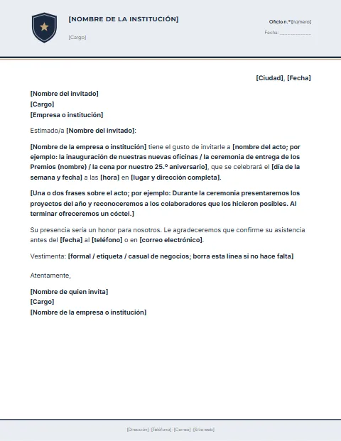 Carta de Invitación Formal: diseño Oficio con banda