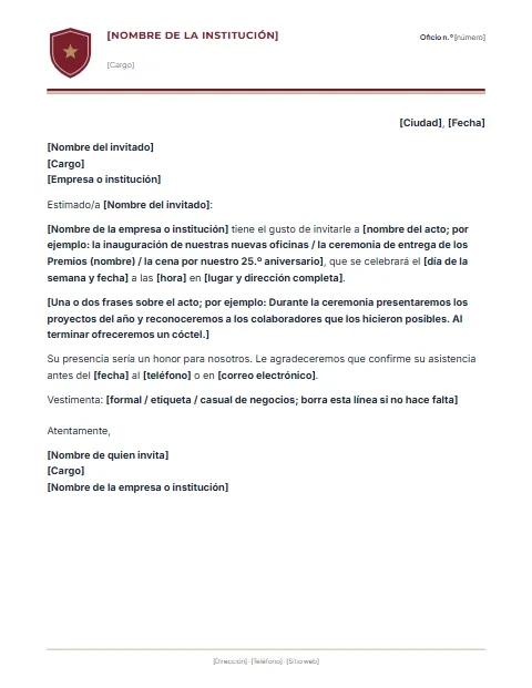 Carta de Invitación Formal: diseño Oficio