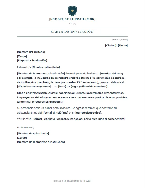Formato de carta de invitación formal para descargar en Word