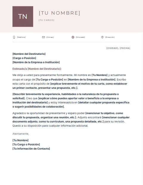 Carta de Presentación Formal: diseño Cabecera con foto