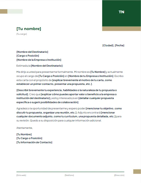 Carta de Presentación Formal: diseño Corporativo