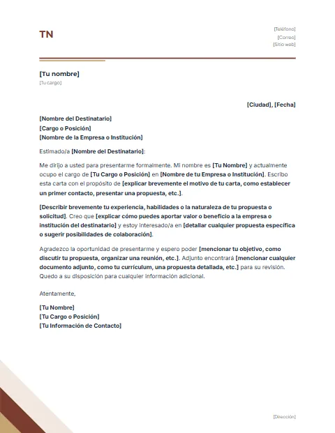 Carta de Presentación Formal: diseño Ejecutivo