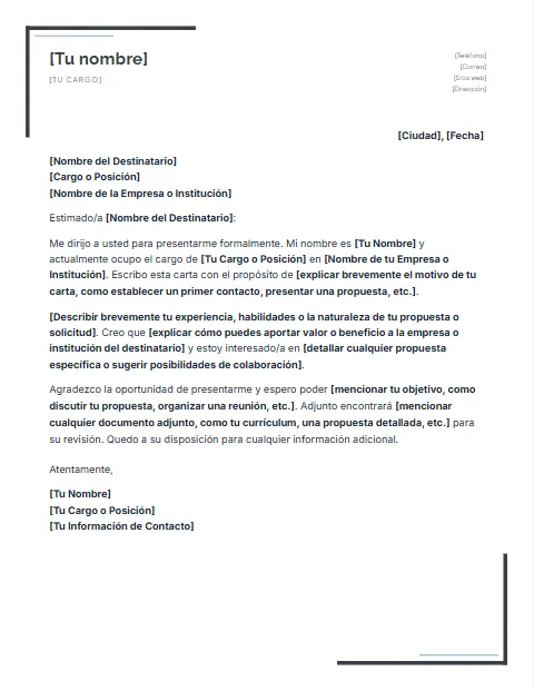 Formato de Carta de Presentación Formal para descargar en Word