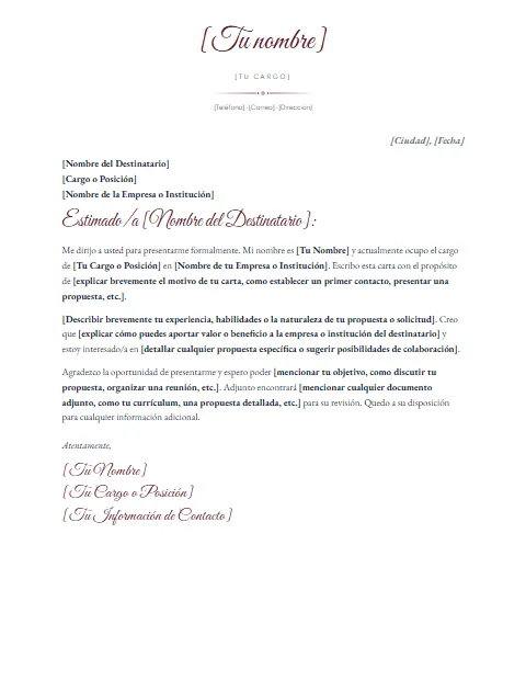 Carta de Presentación Formal: diseño Nombre en firma