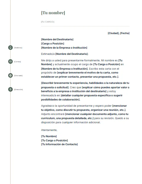 Carta de Presentación Formal: diseño Línea de iconos