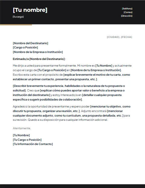 Carta de Presentación Formal: diseño Moderno
