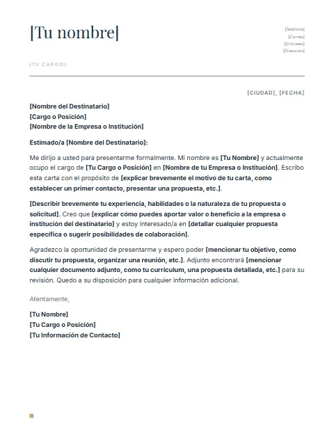 Carta de Presentación Formal: diseño Nombre grande