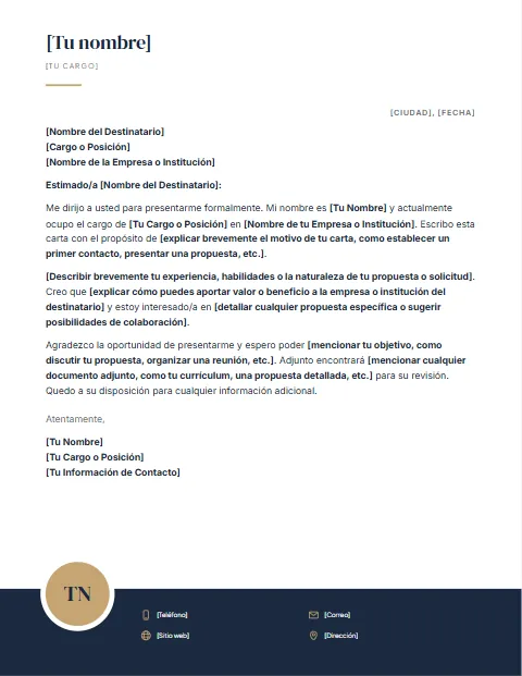 Carta de Presentación Formal: diseño Pie oscuro
