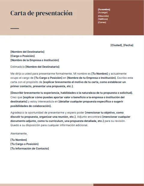 Carta de Presentación Formal: diseño Título bicolor