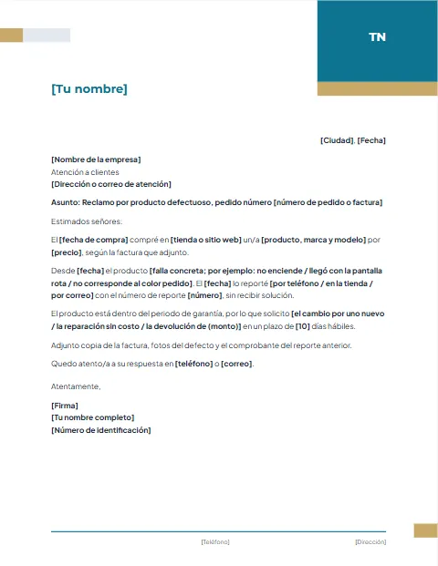 Carta de Reclamo Formal: diseño Corporativo