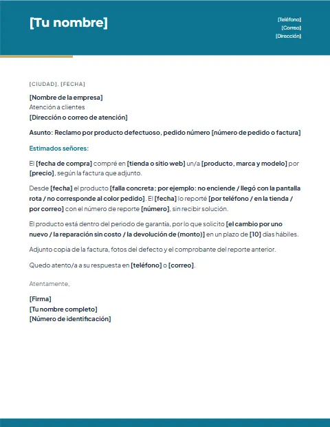 Carta de Reclamo Formal: diseño Moderno