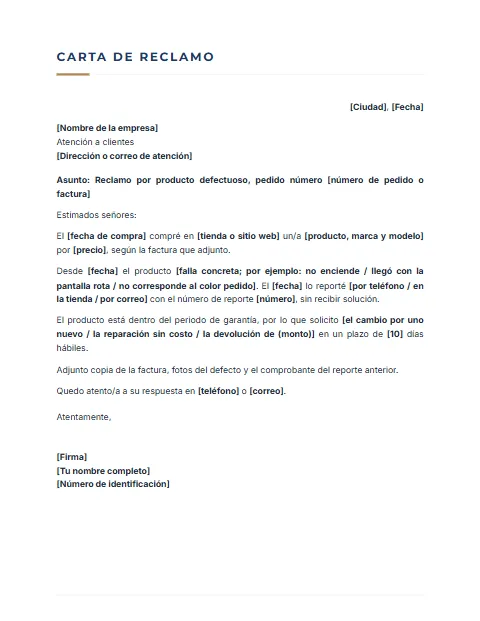 Carta de Reclamo Formal: diseño Sobrio