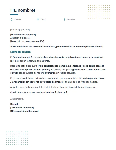 Carta de Reclamo Formal: diseño Tramas