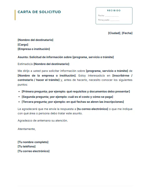 Carta de Solicitud Formal: diseño Con acuse
