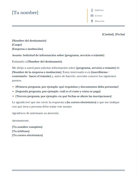 Formato de Carta de Solicitud Formal para descargar en Word