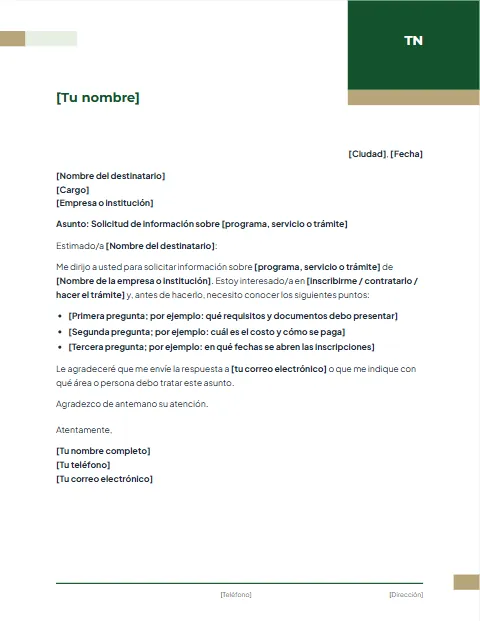 Carta de Solicitud Formal: diseño Corporativo