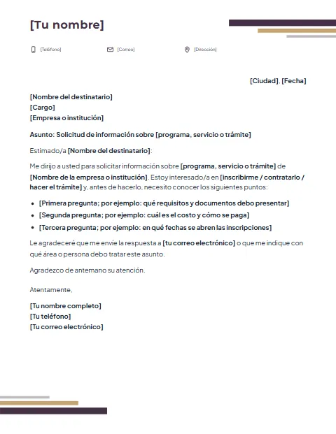Carta de Solicitud Formal: diseño Escalones