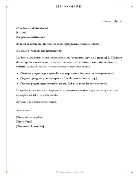 Carta de Solicitud Formal: diseño Marco fino