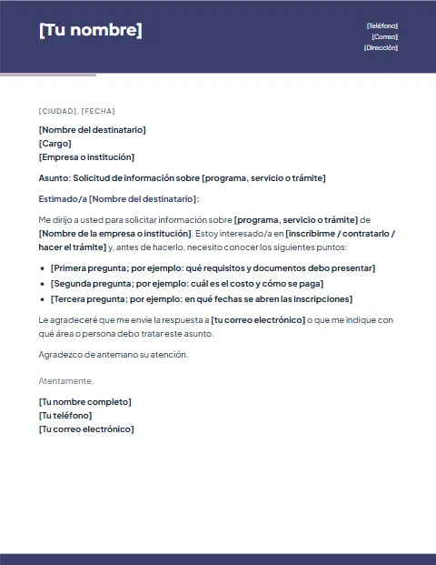 Carta de Solicitud Formal: diseño Moderno