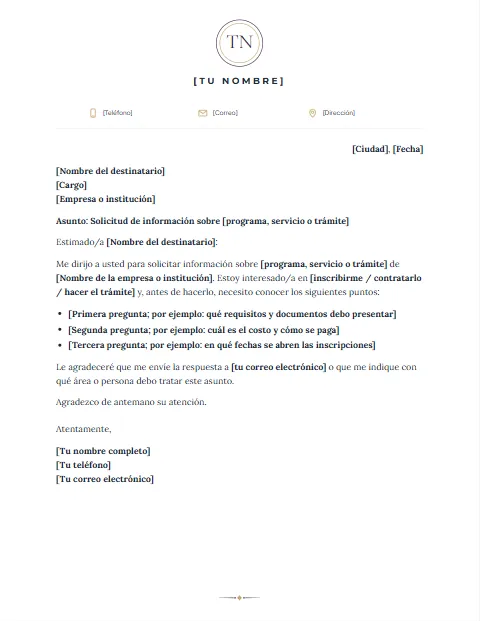 Carta de Solicitud Formal: diseño Monograma